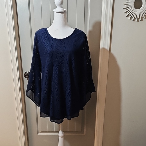 Kim Rogers Navy Blue Lace Blouse - Picture 1 of 7
